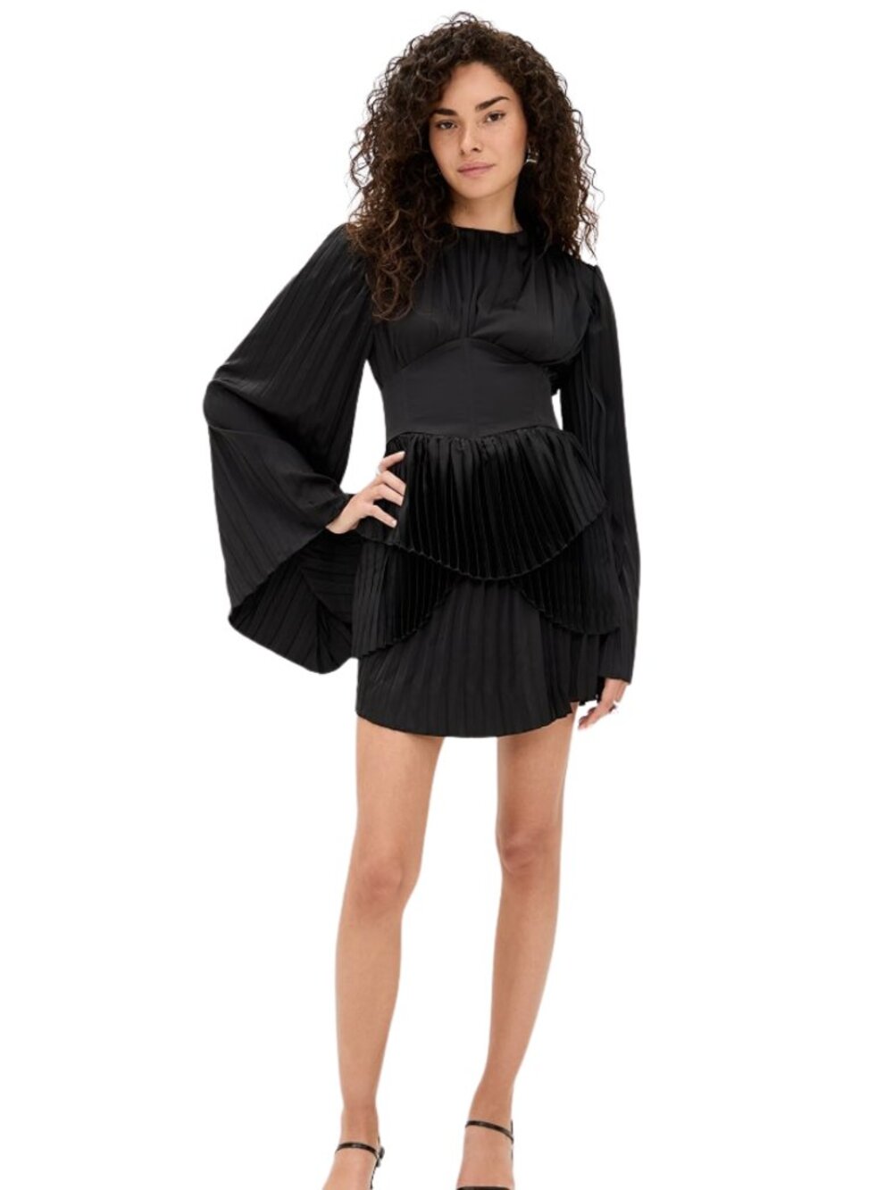 NWT Andrea Iyamah Lenti Pleated Mini Dress with Corset Belt, size Medium